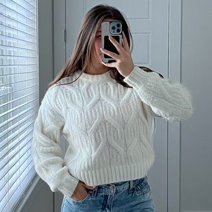 White Winter Knit Crewneck Sweater